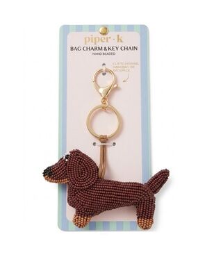 NWT ⚜️🤎⚜️ PIPER K Dachshund Doggie Key Chain Bag Charm ON CARD no box